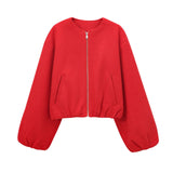 2026 Spring New Women's Soft Pilot Round Neck Zipper Short Jacket Jacket 3046