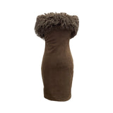 Real Shooting Hottie Shoulder Hair Spliced Deer Skin Velvet Tector Tan Dress Folded Ass And Hip Skirt 8878