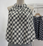 Hanging Neck Lattice Sling Vest Women 2026 Summer New Lattice Loose Sleeveless Shirt Top 9350