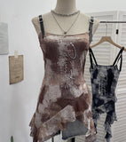 Real Shooting Street Hottie Letter Nail Bead Print Sling Sling Vest Leather Strap Strap Lotus Side Ribbon Ribbon 1300
