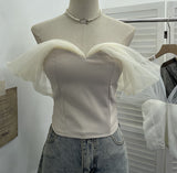 Thai Hottie Net Yarn Strap Splicing Bra Vest With Chest Cushions Anti-Slip Short Top Female 8128
