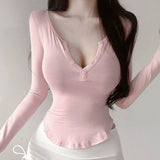 Purely Sexy Royal Sister Bursified Body Sunscreen Long-Sleeved Thin T-Shirt Girl Autumn Tight Half-Open Collar Micro-Permeable Top