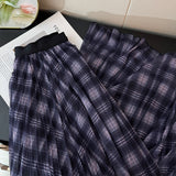 Korean Version Of The Retro Temperament Lattice Half-Dress Woman Autumn 2025 High-Waisted Folding Loose Umbrella Skirt