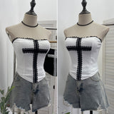 Real-Patting Lace Cross With Chest Cushion Anti-Slip Bar Bra Vest Girl Summer Babes Short-Term Open-Umbilling Top 1283