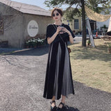 Fat Mm Large Size 300 Pounds Of Hepburn Style French Dress Summer Splicing Fake Two Loose Big Dress Woman