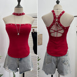 Real Shooting Hottie Hanging Neck Out Shoulder Vest Sexy Body Hollow Strap Bare Back Short Thoracic Top 6606