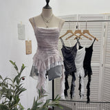 Design-Sensitive Irregular Lace Splicing Hem With Lotus Slings With Lotus Slings Waist Yarn Top 8020