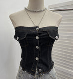Vintage Babes Cowboy Sling Vest Wearing Single-Breasted Short Sleeveless Top 2728