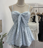 Real Shooting Wave Point Sling Sling Vest With Chest Cushion Wearing Rope Strapted Bow Skirt Swollen Belly Thin Sleeveless Top 9357