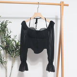 Spice Girls Shoulder-Mounted Neck With Long-Sleeved Chindal Wooden Ear-Deared Shirt Short With Chest Cushion Top 8873