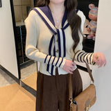 French High-End Butterfly Buckle Navy Collar Collar Threfum Sweater Women's Autumn And Winter 2026 Design Sense Of Small Knitted Cardigan