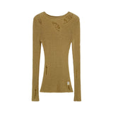 Commuting Pure Babes Hollow Wool Irregular Long-Sleeved Female Commuting Spring And Autumn New Thin Lazy Top