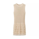 In The Autumn Of 2025, The New Women's Small Fragrant Knitted Vest Skirt Escium Decorated Sleeveless Rounded Short Skirt