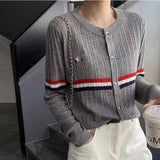 2025 Autumn And Winter New Women's Design Feel Cardigan Sweater Female Hit Striped Ocean Gas Age Cut-Down Knitting Top