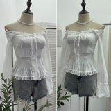A Real Shot Shoulder Lace Side With Bow Shirt Tight To Take A Short Long-Sleeved Open Shirt 9662