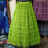 Lotus-Leaf Yarn Skirt Fairy Dress Girl 2025 Summer Slim Dress High-Waist A-Shaped Mesh Cake Skirt