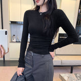 Korean Basic Gray Round-Neck Long-Sleeved T-Shirt Women's Autumn And Winter New Slimming Inside And Bottom Shirt Top