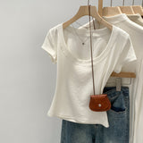 Mordell Shoulder-To-Shoulder U-Neck Short-Sleeved T-Shirt For Women's Summer 2026 New Explosive Pure Hottie Top