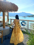 Sanya Temperament Yellow Fainted And Defection Flower Dress Yunnan Dopamine Out Of A Dress Seaside Resort Beach Dress