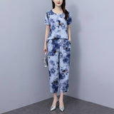 Cotton Silk Suit Women's Fashion Wear Summer New Loose Large-Size Ocean Gas Thin Silk Short-Sleeved Trousers Two Sets