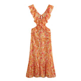 Summer New Women's Holiday Style Sexy Bare Back Folding Decoration Fan Flute Dress