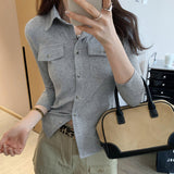 Hong Kong Wind Wears Pocket Snowflake Cotton Inside The Folded Shirt Woman 2025 Spring High-End Feeling Light Luxury To Reduce The Age Of The Gas Blouse