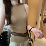 Unique Premium Feeling White Half-High Collar Sleeveless Knitted Shirt Women 2025 Summer New Beautiful Bottom Vest Top