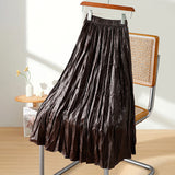 In The Autumn Of 2025, The New Folded High-Waisted 100-Folded Skirt Women's Leather Skirt Texture Of A Niche Pressure Folded Umbrella Skirt