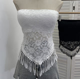 Real Shot With Chest Pad Anti-Slip Strip Tector Lace Wrapped Bra Tight Short Tid Lady Sleeveless Top Woman 1314
