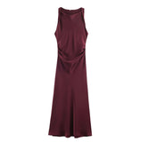 Spring 2025 New Fashion Round Collar Sleeveless Black Silk-Sense Silk-Sense Dress Women 8372090