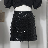 Romantic Style Pink Petal Bling Squint Short Skirt Women Summer New A-Word Bag Hip Skirt 8929