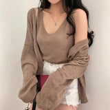 2026 Korean Version Of Spring And Summer New Women's Cool Sack Vest Open Shirt Loose Sun Protection Shirt Knit Two Sets Of Tops