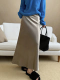 2025 New Thick Acetic Acid Fascination Silk Gloss Fishtail Half Skirt Women's A-Word Bag Hips Thin-Skinny Skirt