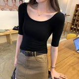 Small Pure Hot Girl To Cultivate Wide-Necked Short-Sleeved T-Shirt Girls Summer 2025 New Korean Body Repair Sexy Top
