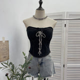 Real Shot With Chest Pad Water Washing Denim Breast Vest Bright Crystal Crystalline Wearing Rope With Short Sleeveless Top Woman 2856