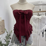Real-Patting Texture With Chest Pad Anti-Slip-Slip-Smeared Breast-Wearing Bow Irregular Lace Repair Short Coat 2821