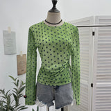 Net Yarn Sunscreen T-Shirt T-Shirt Print Waist Drawstring Tethered Slim Long-Sleeved T-Shirt Top 2732