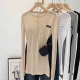 2026 Spring And Summer Design Sense Bottom Long Sleeves Thin Sexy Perspective Hot Girl T-Shirt Blouse New Explosion