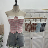 Real-Patled With Chest Pad Single-Breasted Buckle Tset Bra Vest Coarse Flower Lattice Lattice Lattice 8132