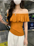 French High-End Lotus Leaf Side Shoulder Short-Sleeved Knitted Shirt Women 2026 Summer New Design Sense On The Dress