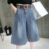 Broad-Legged Cowboy Trousers Women Seven-Point Trousers Summer Thin New Fashion Loose Thin Five-Point Trousers Casual Straight Tide