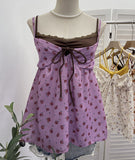 Fake Two Lace Side Deep V Sexy Floral Lace Sling Vest Loose Doll Shirt Top Female 9328