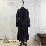 French Wave Point High Collar Wrinkled Chiffon Dress 2026 Spring And Summer Black Dress Woman 27014104