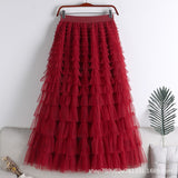 Net Yarn Splicing Cake Skirt 2025 Spring, Summer And Autumn And Winter New Medium And Long Skirt A-Word Long Skirt Pong Yarn Skirt