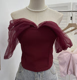 Thai Hottie Net Yarn Strap Splicing Bra Vest With Chest Cushions Anti-Slip Short Top Female 8128