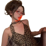 Sexy Babes Leopard Prints Wearing Sling Vest Women's New Short Irregular Lotus Leaf Tops In Spring And Summer
