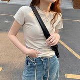 2026 Early Spring Shoulder T-Shirt Women's Short-Sleeved Summer Slimming With Pure Cotton Bra Elastic Tight Body