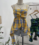 Real Shooting Irregular Skirt Lattice Sling Vest Women's Summer Design Sleeveless Top 9151