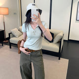 Design Sense Of Niche V-Neck Short-Sleeved T-Shirt For Women's Summer 2026 New Small Man Super-Looking Collar Bow Top