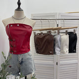 Real Shot PU Leather Wrap Chest Blouse Rock Locomotive Punk With Chest Cushion Heavy Metal Buckle Corset 2782